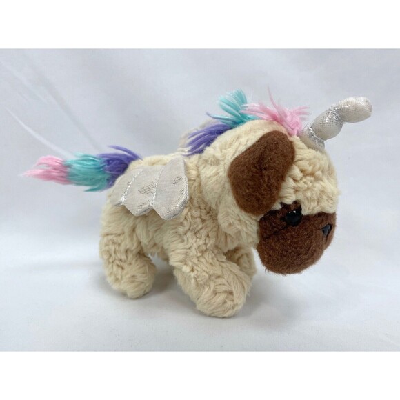 Justice Pugacorn Pug Dog Unicorn Plush Stuffed Animal Brown Mini 5" - Picture 1 of 8